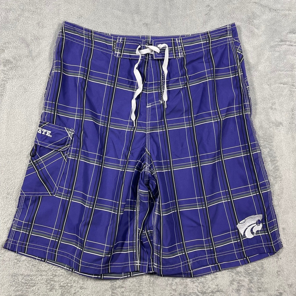K-State Wildcats Collegiate Surf and Sport Board‎ Shorts Men 34 Purple Plaid